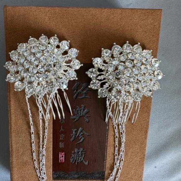 Designer Hair Pin Comb Crystal Rhinestone floral wedding bridal prom Cosplay main image 8
